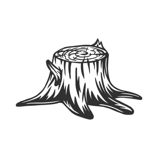 Vintage modern monochrome black wooden stump. Design element on white background isolated. Vector illustration. — Stock Vector