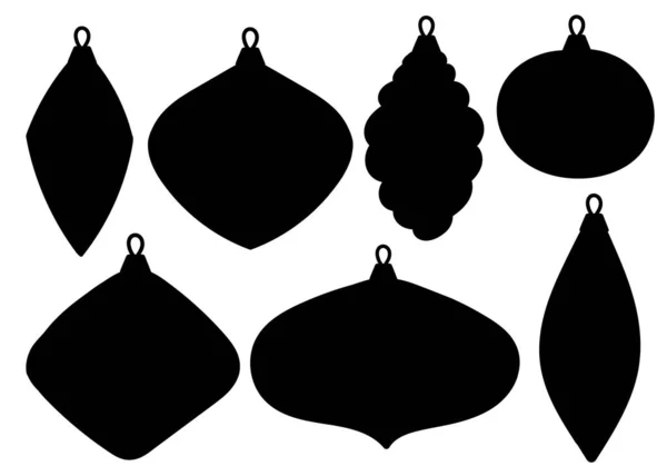 Set von Silhouette Weihnachten und Neujahr Baum Spielzeug Ikone in Cartoon und flachen Stil. isoliertes Objekt auf weißem Hintergrund. Vektorillustration. — Stockvektor