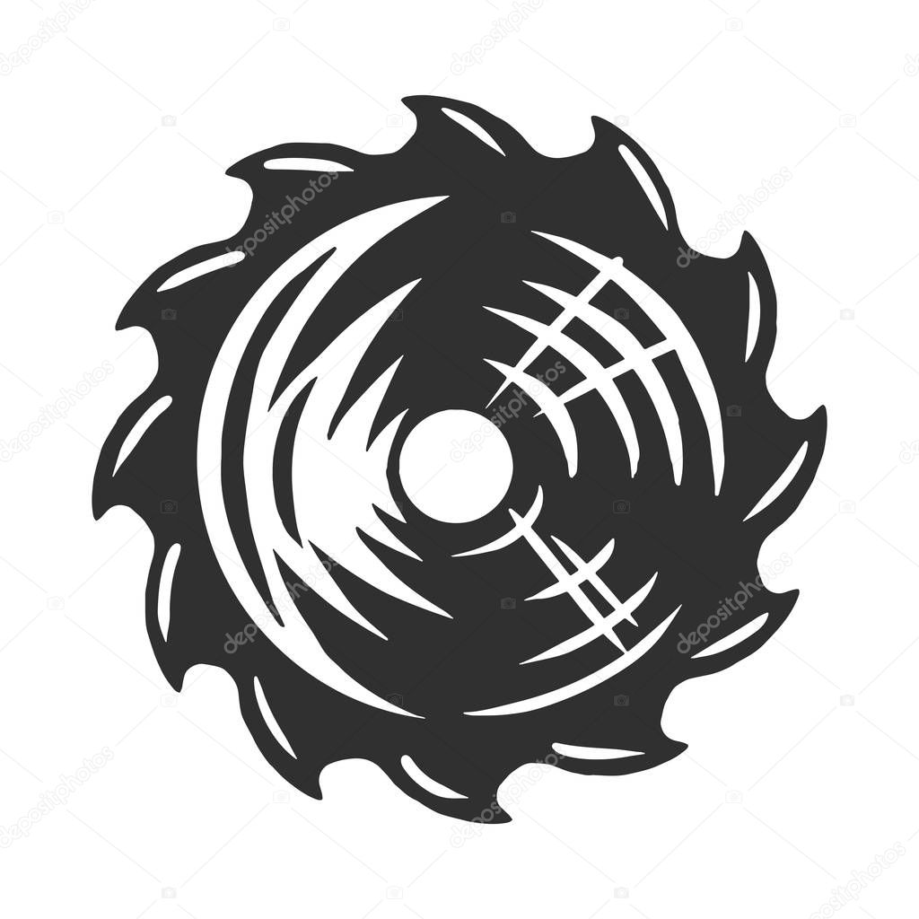 Vintage modern monochrome black saw blade. Design element on white background isolated. Vector illustration.