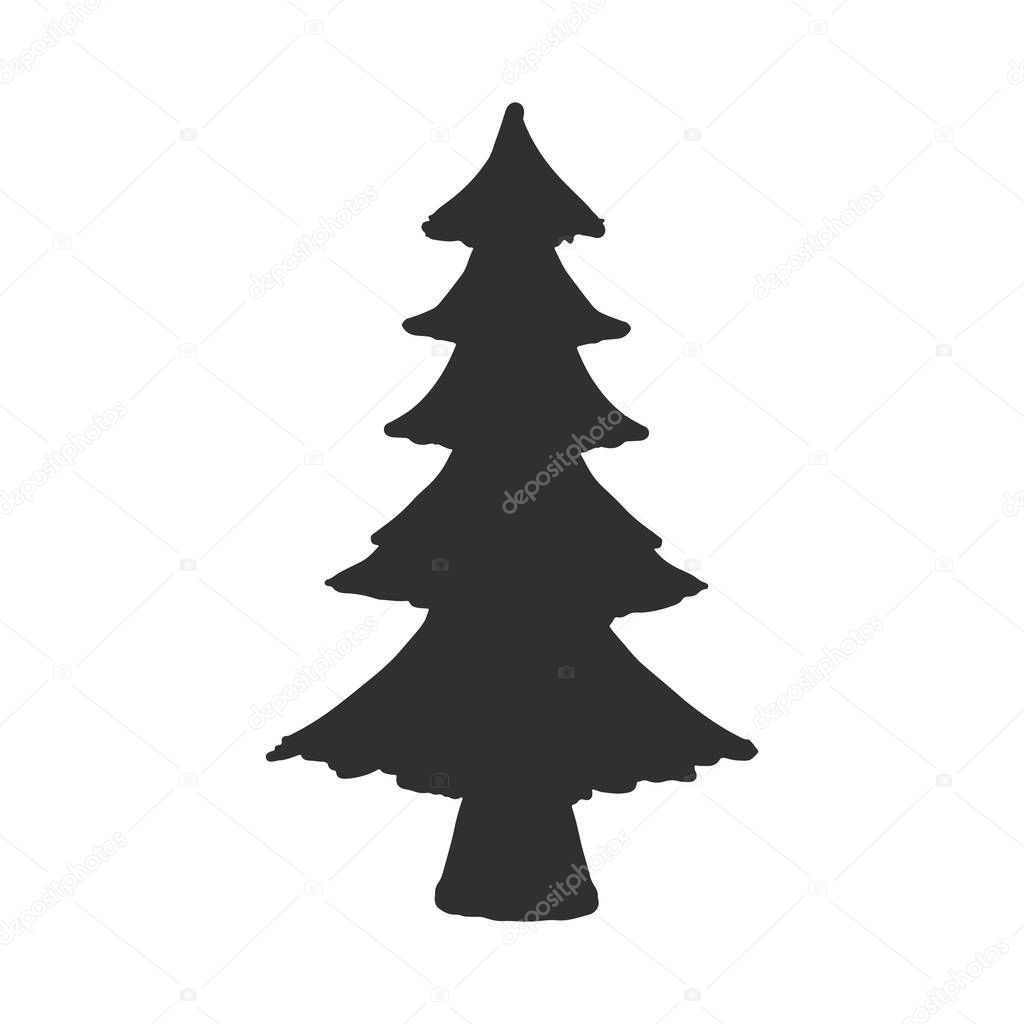 Vintage modern monochrome black conifer silhouette. Design element on white background isolated. Vector illustration.