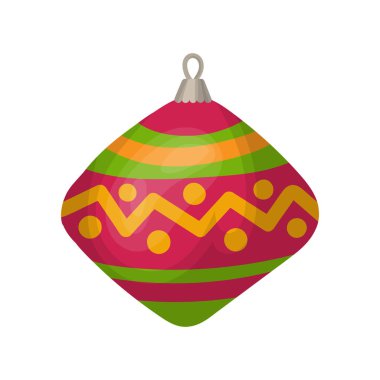 Karikatür ve düz tarzı Noel ve Yeni Yıl ağaç oyuncakları simgesi. Yalıtılmış nesne. Vektör çizimi.