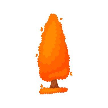 Renkli sonbahar sarı-turuncu ağaç çalı. Bir bahçe, park, doğa, orman, peyzaj güzel tasarım elemanları. Karikatür düz siluet. Vektör çizimi.