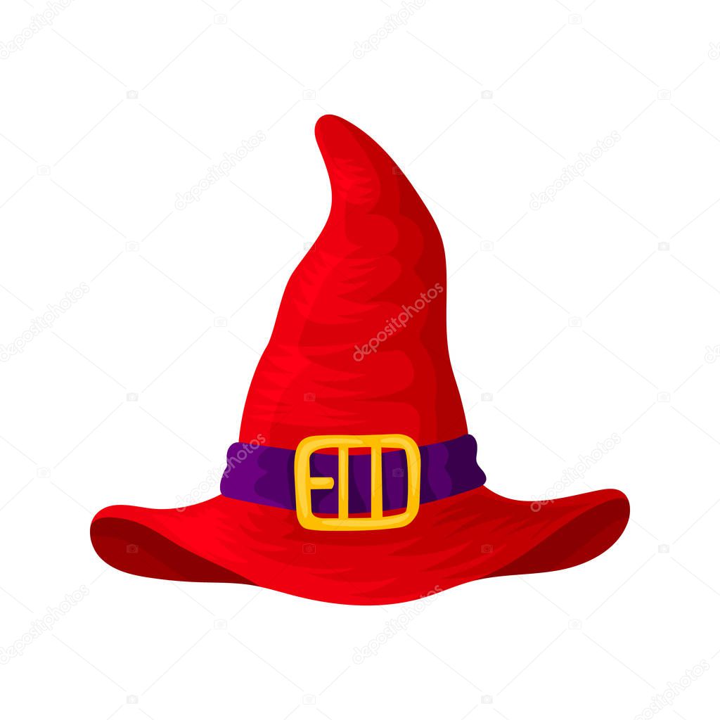 Red headdresses of wizards, magicians, witches of different colors and shapes. Isolated object. Vector illustration.