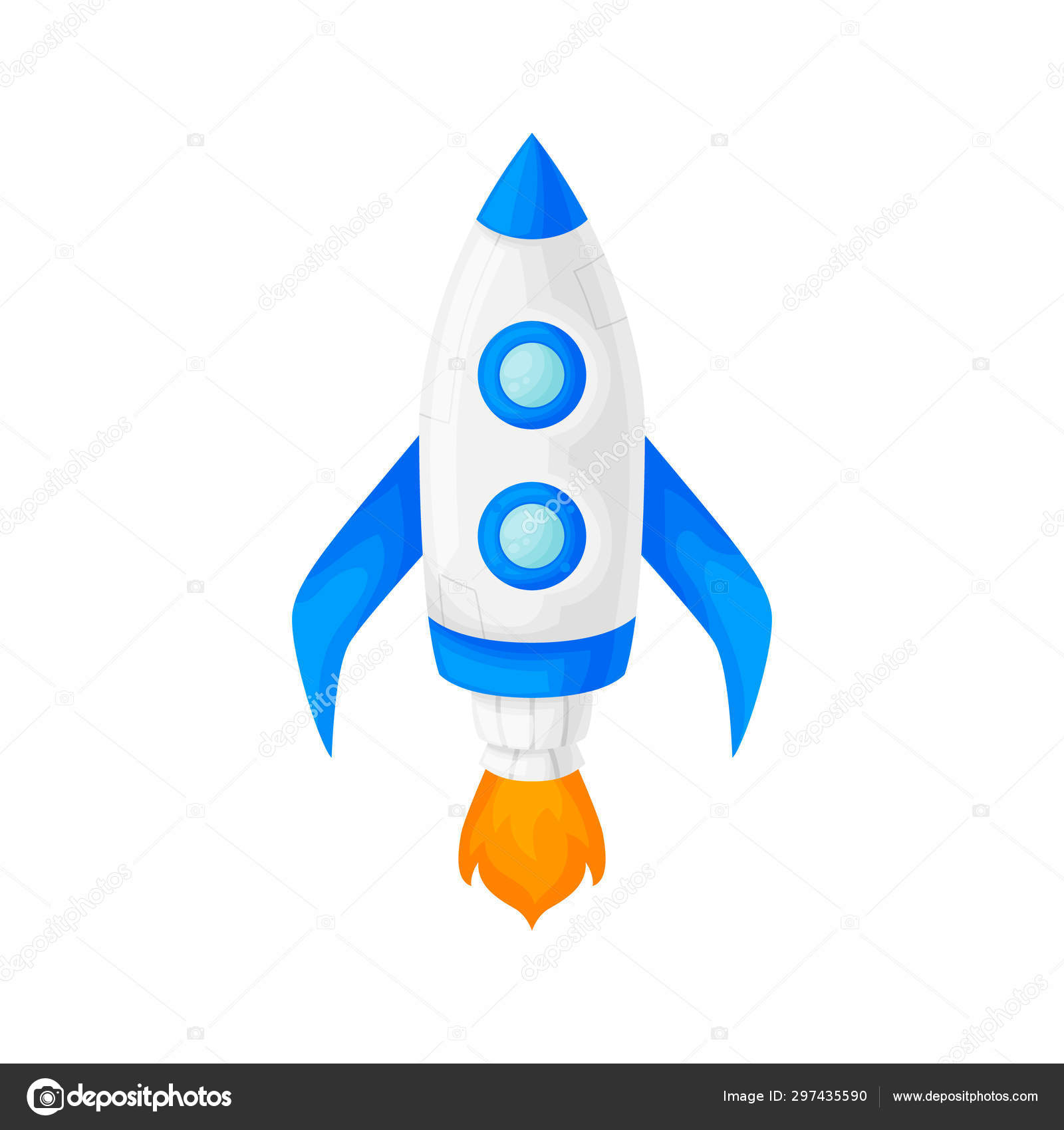 Lançamento de um foguete espacial azul com um pórtico. Desenhos animados e  estilo plano. Ilustração vetorial isolada . Vetor de ©ismagilovilnaz999  297435590, image size:1600x1700