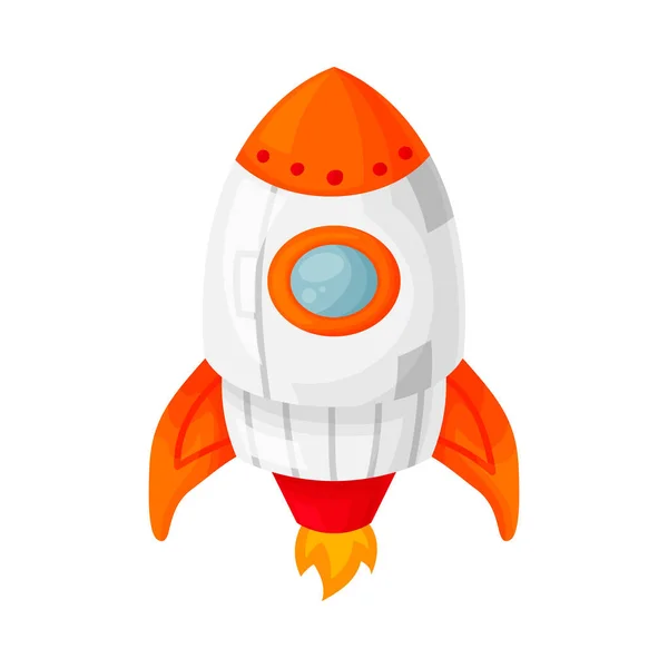 Launch of an orange space rocket with a porthole. Cartoon and flat style. Vector illustration isolated. — Stock Vector