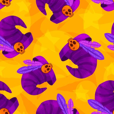 Sihirbazlar, sihirbazlar, farklı renk ve şekillerde cadılar Dikişsiz desen şapkalar.