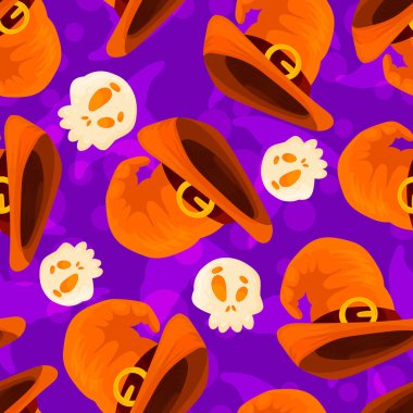 Sihirbazlar, sihirbazlar, farklı renk ve şekillerde cadılar Dikişsiz desen şapkalar.