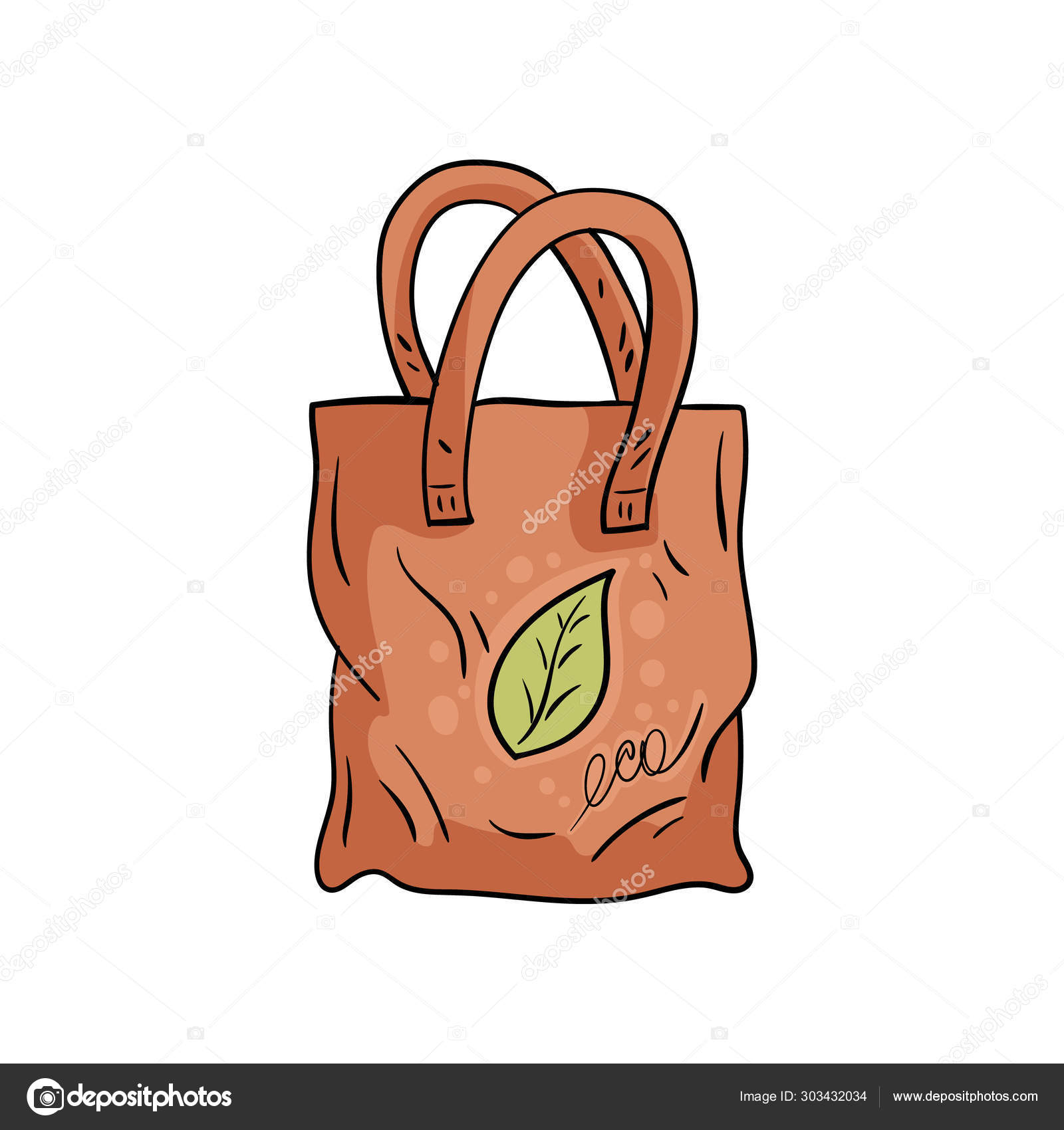 Bolso ecológico Doodle de tela y papel Vector de stock - Main Image