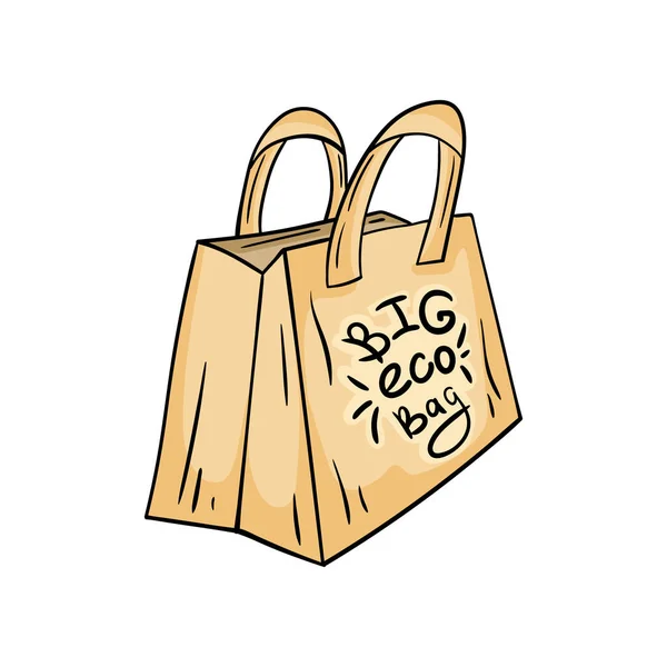 Doodle Eco tas gemaakt van stof en papier. — Stockvector