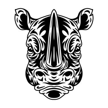 Klasik gergedan suratı. Beyaz arkaplanda izole edilmiş klasik başlık biçimi.