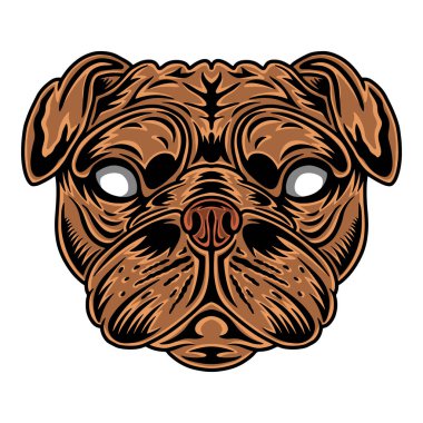 Klasik Köpek Pug suratı. Beyaz arkaplanda izole edilmiş klasik başlık biçimi.