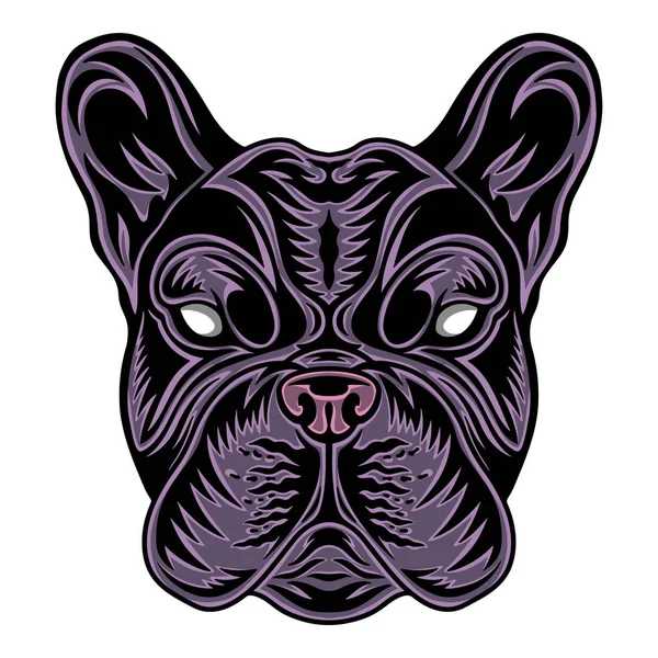 Vintage Dog Franse bulldog gezicht. Heading vintage stijl Geïsoleerd op een witte achtergrond. — Stockvector