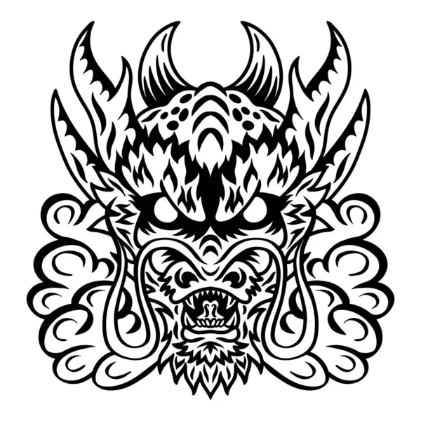 ドラゴン日本の顔。ロゴ、バッジ、タトゥー、 Tシャツ、バナー、ポスター用のデザイン要素. — ストックベクタ