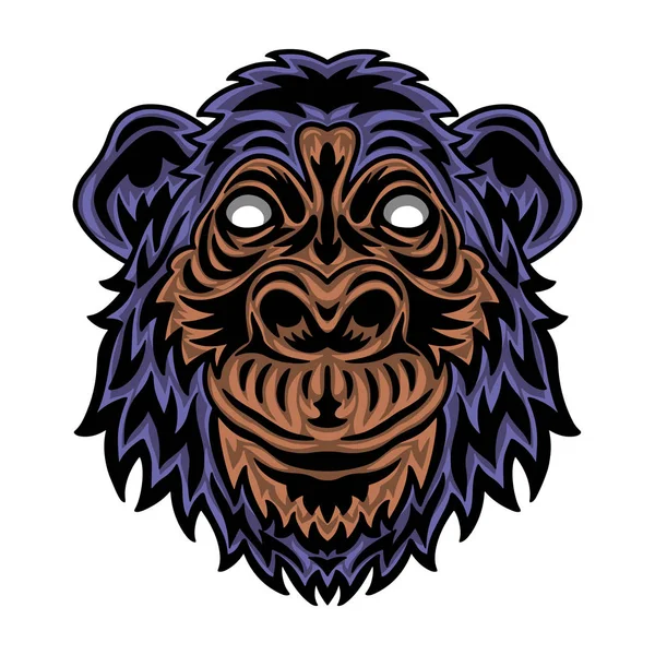 ヴィンテージチンパンジーの顔。白を基調としたヴィンテージスタイルのヘッド. — ストックベクタ