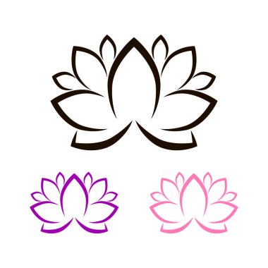 Sağlık logo şablonu. Stilize yoga şekli. Soyut lotus sembolü. Yoga simgesi. Lotus sembolü. Çiçek kümesi.