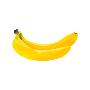 Düşük poli muz. Poligonal illüstrasyon. Beyaz arka plan üzerinde izole vektör. Geometrik poligonal meyve, üçgenler. Üçgen muz. Üç taraflı kur çevrimi olgun muz.