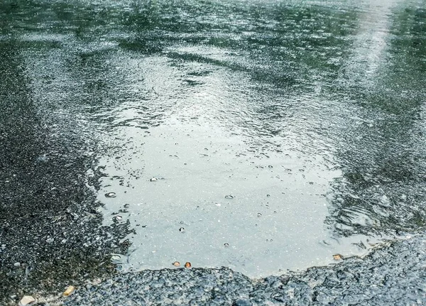 wet asphalt, rain and puddles on the road