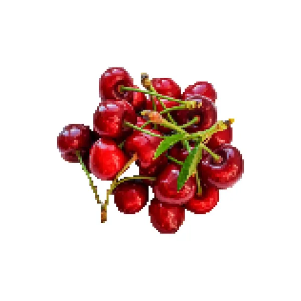 赤モザイク新鮮なさくらんぼ 多角形のベリー 農民市場でのチェリー 新鮮な有機フルーツ 低ポリ スタイル ベクトル ピクセル アート — ストックベクタ