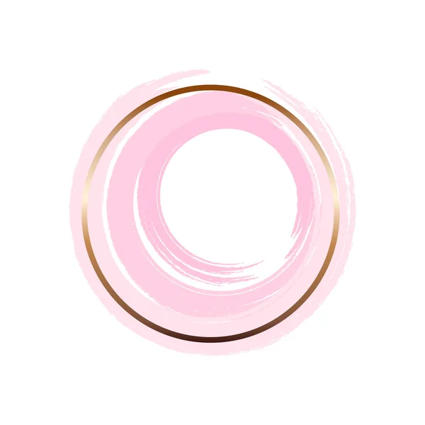 Pastel Roze Roze Penseelstreken Gouden Rand Goud Ronde Contour Frame — Stockvector