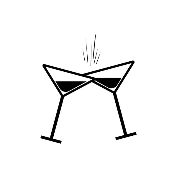 Cam simgesi. Tatil tasarımı için doğrusal tarzda şarap ve şaraphane için anahat cam. Şerefe, tatil tost. Beyaz arka planda izole şampanya gözlük çifti. 