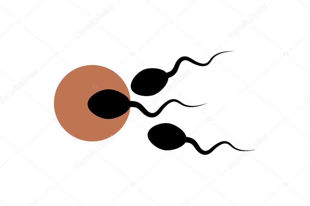 Sperm fertilizing egg cell for pregnancy on white background.