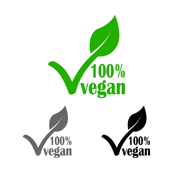 Green Line Icon Vegan Tick Leaf — Stock Vector