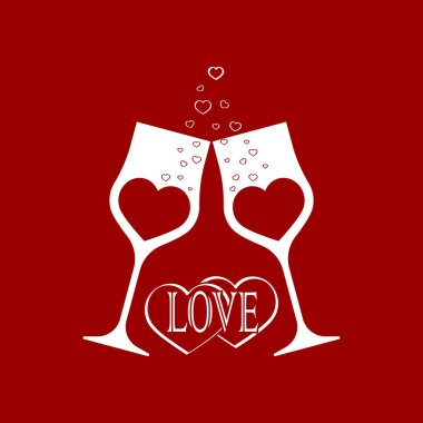 Şarap kadehi ikonu. Şarap için bardak ve tatil tasarımı için şarap. Şerefe, tatil tostu. Bir çift şampanya kadehi.. 