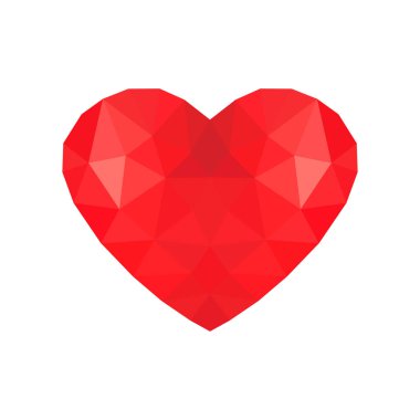 Gölgeile soyut çokgen kırmızı kalp. Düşük Poly kalp tasarımı. Vektör çizimi.