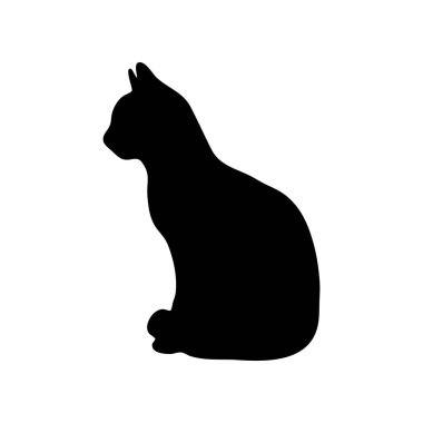 Kedi beyaz arka planda siyah silüeti. Vektör çizim. Şablonu. Evde beslenen hayvan simgesi.