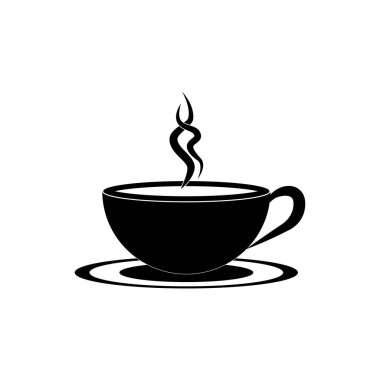 Bir fincan kahve ikonu. Kafe veya restoran için vektör siyah fincan. Logo. Çay bardağı simgesi düz.