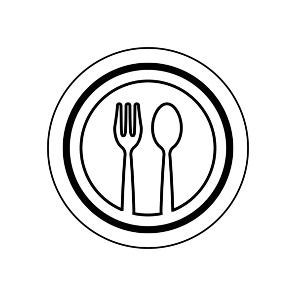 Essen Gabel Löffel Und Tellervektordesign Kreisvorlage Teller Für Restaurant Logo — Stockvektor