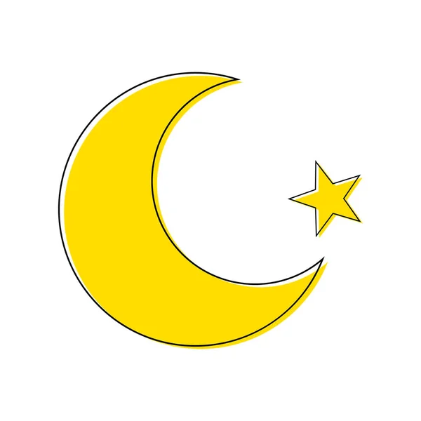 Luna Amarilla Con Estrellas Icono Plano Estilo Dibujos Animados Ilustración — Vector de stock