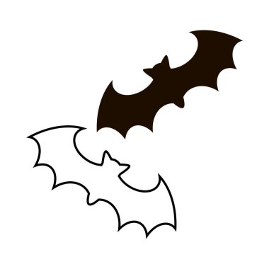 Siyah yarasa simgesi seti. Yarasa siluetleri. Şablon, Cadılar Bayramı sembolü. Yarasaları ayarla. Gözleri olan uçan yarasalar. Karikatür vampir vektörü. Çizgi sanatı. Dövme. Vampir vektör yarasa.
