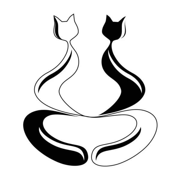 ベクトルイラスト 陰陽のシンボルの猫のシルエット カップルアイコン ウェブ モバイル フラットデザインのための細い線 一緒にカップルの猫 — ストックベクタ