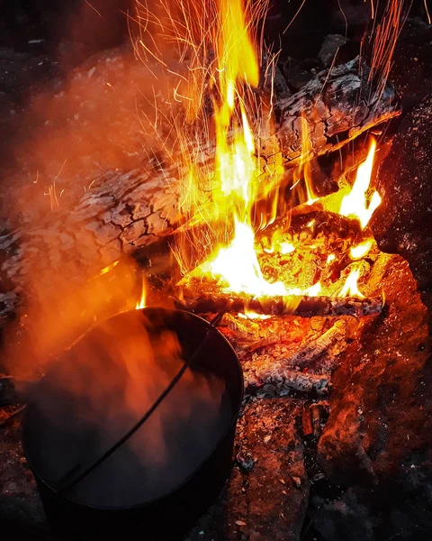 Cenușă Din Foc Natură Fundal Noapte — Fotografie, imagine de stoc