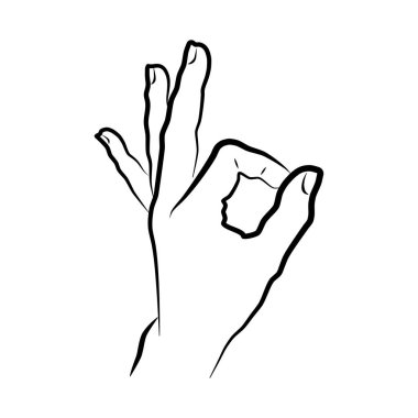 Tamam çizgi simgesi. Pozitif siyah tabela. İnsan el jest. Parmak sembolü Tamam gösteriyor. Vektör simgesi.