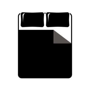 Yatak simgesi. Siyah vektör illüstrasyon. Web ve mobil cihazlar için beyaz arka planda yatak.