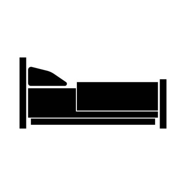 Yatak simgesi. Siyah vektör illüstrasyon. Web ve mobil cihazlar için beyaz arka planda yatak.