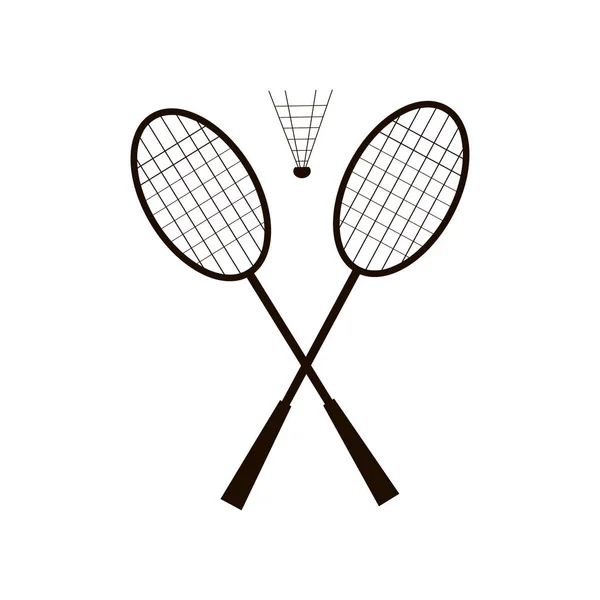 Badminton Icoon Silhouetten Van Badminton Rackets Shuttle Kranen Een Witte — Stockvector