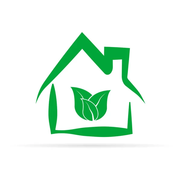 Ecology Home Icon Green House Leaves Real Estate Image Web — Stock Vector