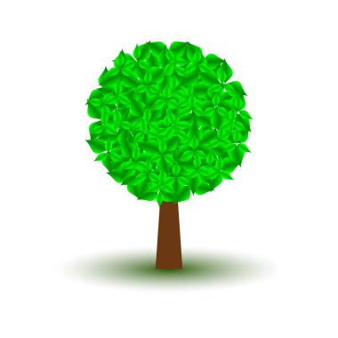 Eko simgesi. Taze yeşil yaprakları olan yaz ağacı. Eko bitki ile çevre simgesi. Vektör çizimi.