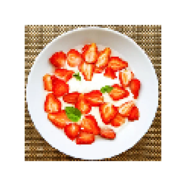 Fraises Yaourt Dans Une Assiette Illustration Vectorielle Pixel — Image vectorielle