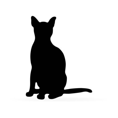 Kedi beyaz arka planda siyah silüeti. Vektör çizim. Şablonu. Evde beslenen hayvan simgesi.