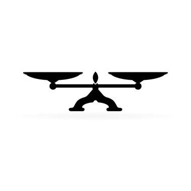 Ölçekler simgesi. Izole. Hukuk ölçeği simgesi. Adalet sembolü. Web sitesi veya mobil uygulama için düz illüstrasyon. Denge Terazileri ve ağırlıklarının vektör çizimi. Ağırlık simgesi.