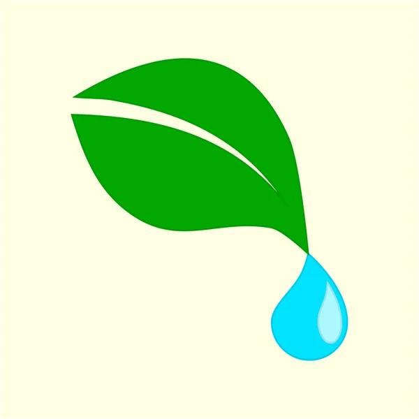 Grünes Blatt Mit Blauem Tropfen Vektorabbildung — Stockvektor