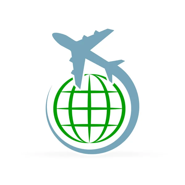 Logo Design Mit Flugzeug Das Die Erde Oder Den Globus — Stockvektor