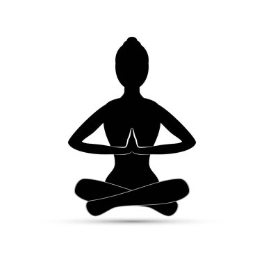 Yoga pozu ndaki kadın. Yoga simgesi. Meditasyon. Lotus konumu.