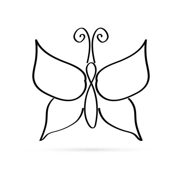 Иконка Бабочки Черной Линии Стиль Рисунка Ребенка Векторная Иллюстрация — стоковый вектор