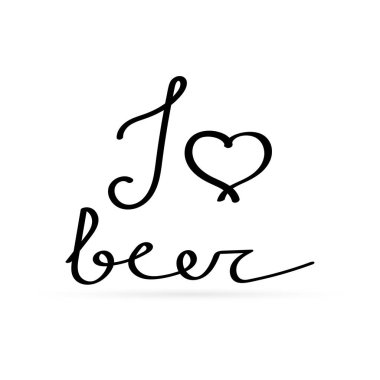 i bira metin el yazısı seviyorum, doodle tarzında kalp ile yazı, vektör illüstrasyon