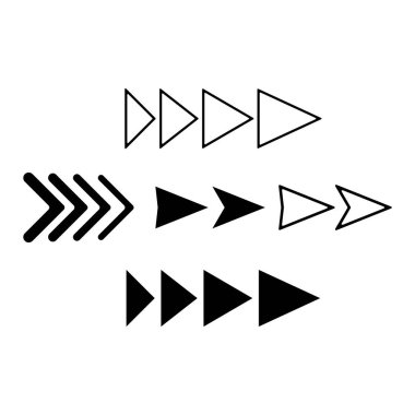 set siyah oklar, doğrusal üçgen, toplama simgeleri, vektör çizim